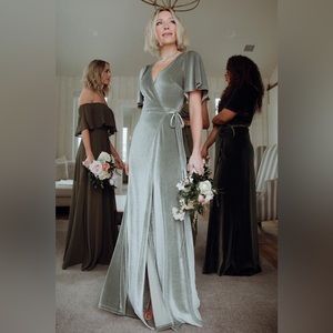 Sage green Baltic Born velvet floor length